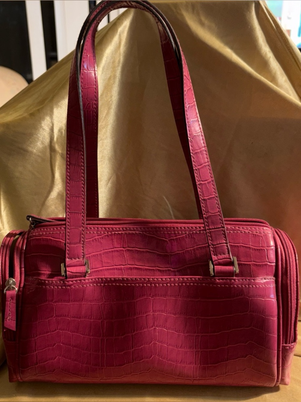 Fuchsia Croc-Embossed Shoulder Bag - Women's Elegant Tote Villager brand